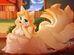  anthro blue_eyes breasts butt canid canine digital_media_(artwork) female fox hakkids2 mammal multi_tail nipples nude shaded solo 