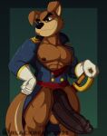  anthro balls bare_chest big_balls big_penis black_eyes blackbear bottomless canid canine canis clothed clothing disney don_karnage ducktales ducktales_(2017) erection floppy_ears genitals gloves handwear hi_res huge_penis humanoid_genitalia humanoid_penis male mammal penis solo talespin wolf 