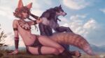  16:9 2021 4_toes animal_humanoid anthro armband black_nose bottomwear braided_hair brown_hair canid canid_humanoid canine canine_humanoid canis casual_exposure claws clothed clothing digital_media_(artwork) duo ear_piercing ear_ring einarr_(personalami) feet female fennec_humanoid fingers flat_chested foot_wraps fox_humanoid fur grey_body grey_fur hair hi_res hindpaw humanoid humanoid_hands inner_ear_fluff jewelry khiara_(personalami) legband loincloth male male/female mammal mammal_humanoid muscular muscular_anthro muscular_male navel necklace outside paws pecs personalami piercing signature sitting smile tan_body tan_skin thighband toe_claws toes topless topless_female tuft widescreen wolf wraps 