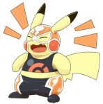  2018 3_toes clothing cosplay_pikachu_(costume) dipstick_ears eyes_closed feet male mask midriff multicolored_ears nintendo open_mouth pikachu pikachu_libre pok&eacute;mon pok&eacute;mon_(species) semi-anthro simple_background solo tatu_wani_(artist) toes tongue video_games white_background yellow_body 