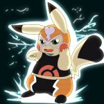  1:1 2018 cleft_tail clothing cosplay_pikachu_(costume) dipstick_ears electricity female mask midriff multicolored_ears nintendo open_mouth open_smile pikachu pikachu_libre pok&eacute;mon pok&eacute;mon_(species) semi-anthro smile solo tatu_wani_(artist) tongue video_games yellow_body 