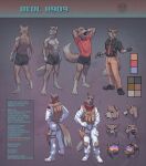  2021 4_toes 5_fingers abs absurd_res anthro athletic bandanna biceps boots bulletproof_vest canid canine canis clothing english_text expressions feet fingers footwear formal_wear gloves gun handgun handwear hi_res holster kerchief male mammal marsonaut mask model_sheet muscular muscular_male necktie open_mouth palette pecs pistol plantigrade ranged_weapon shirt shoes shoulder_pads solo stretching suit t-shirt text toes topwear underwear uniform vest weapon wolf yawn 