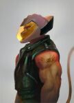  2018 anthro armor biker_mice_from_mars black_clothing clothed clothing depth_of_field digital_media_(artwork) digital_painting_(artwork) grey_background half-length_portrait headgear helmet leather leather_clothing leather_topwear leather_vest male mammal mouse murid murine muscular muscular_anthro muscular_arms muscular_male portrait rodent shaded side_view simple_background soft_shading solo standing tan_body throttle topwear uleezoo veiny_muscles vest 