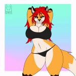  1:1 2021 animated anthro big_breasts biped black_body black_clothing black_ears black_fur black_nose black_panties black_underwear blue_eyes border bra breasts canid canine cleavage clothed clothing curvy_figure dancing dipstick_tail eyelashes female fox fur gloves_(marking) gradient_background hair hands_behind_head hi_res inner_ear_fluff leg_markings long_hair looking_at_viewer mammal markings multicolored_tail one_eye_closed orange_body orange_fur panties red_fox red_hair samantha_arrow shaking_butt short_playtime signature simple_background small_waist smile socks_(marking) solo sports_bra tacticalfur thick_thighs tuft underwear voluptuous white_body white_border white_fur white_inner_ear wide_hips wink 