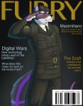  2016 absurd_res anthro army_uniform barcode beret black_nose canid canine canis clothed clothing cover digital_media_(artwork) english_text fingers folly854 fur gesture grey_body grey_fur hat headgear headwear hi_res magazine_cover male mammal maximiliano multicolored_body multicolored_fur salute solo text two_tone_body two_tone_fur uniform veteran white_body white_fur wolf 