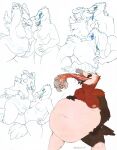  2016 3_toes abdominal_bulge accipitrid accipitriform anthro anthro_pred anthro_prey areola avian beak bearded_vulture belly big_belly big_breasts big_butt biped bird black_body black_feathers blue_and_white bodily_fluids bones_(magnumdinodong) breasts brown_body brown_feathers butt claws colored_sketch curvy_figure dated digital_media_(artwork) dinosaur drooling duo feathers feet female female_pred genitals gynomorph gynomorph_prey hand_on_penis hand_on_stomach hi_res holding_belly intersex intersex_prey looking_pleasured matuska monochrome multicolored_body multicolored_feathers multiple_scenes nipples non-mammal_breasts nude old_world_vulture open_beak open_mouth open_smile oral_vore overweight overweight_anthro overweight_female penis pink_areola pink_nipples pink_tongue pussy reptile saliva scalie scutes signature simple_background sketch smile soft_vore swallowing tail_feathers tan_body tan_feathers teague_(magnumdinodong) teeth thick_thighs toe_claws toes tongue voluptuous vore vulture white_background wide_hips willing_vore 