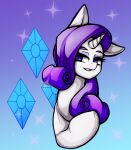  2021 blue_eyes equid equine female feral friendship_is_magic gradient_background hair hasbro hi_res hooves horn kyouman mammal my_little_pony purple_eyes purple_hair quadruped rarity_(mlp) simple_background solo teeth unicorn unicorn_horn white_body white_horn 