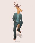  2021 anthro antlers beastars cervid clothed clothing digital_media_(artwork) hi_res horn louis_(beastars) male mammal orange_eyes sitting solo tenynnart 