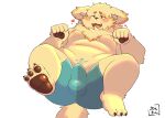  2021 anthro balls_outline belly blush bulge canid canine canis clothing cu_sith_(tas) detailed_bulge domestic_dog dragon_night800 genital_outline hi_res humanoid_hands kemono male mammal moobs nipples overweight overweight_male penis_outline solo tokyo_afterschool_summoners underwear video_games 