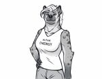  2020 5_fingers anthro black_nose breasts clothed clothing digital_media_(artwork) female fingers fur hair hyaenid looking_at_viewer mammal solo tenynnart 
