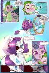  2:3 blush butt cold-blooded-twilight comic dialogue dragon english_text equid equine eye_patch eyewear female feral friendship_is_magic greeting hasbro hi_res horn male mammal mirror my_little_pony rarity_(mlp) reflection spike_(mlp) text twilight_sparkle_(mlp) unicorn 