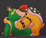  2021 amphibian anthro belly bowser crown duo eyes_closed frog green_body kissing koopa leonthelionel male male/male mario_bros nintendo overweight overweight_male scalie sitting video_games wart_(mario) white_body 