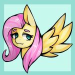  1:1 2021 blue_background blue_eyes equid equine feathers female feral fluttershy_(mlp) friendship_is_magic hair hasbro hi_res kyouman mammal my_little_pony pegasus pink_hair quadruped simple_background solo wings yellow_body yellow_feathers yellow_wings 