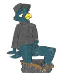  2021 anthro avian balls beak belt bird clothed clothed_masturbation clothing erection feathers foreskin genitals germ_warfare_(nitw) green_body green_feathers hi_res holding_penis humanoid_genitalia humanoid_penis jacket male masturbation night_in_the_woods pants_down partially_clothed partially_retracted_foreskin penile penile_masturbation penis portrait sexylinguini sitting solo three-quarter_portrait topwear video_games 