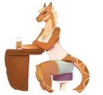  2021 anthro bar_stool bethesda_softworks beverage blush breasts brown_body brown_fur canid canine canis clothed clothing coyote digital_media_(artwork) fallout female fingers fur furniture hair hi_res holding_object hybrid looking_at_viewer mammal night_stalker_(fallout) non-mammal_breasts rattle_(anatomy) reptile scalie simple_background sitting snake solo stool tan_body tenynnart video_games white_background 