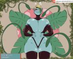  anthro bdsm big_breasts breasts clothed clothing crown dominant dominant_female english_text female hi_res leaf leaf_hair mature_female mean_look neckwear nintendo nipples partially_clothed piratefoxbox plant plant_hair pok&eacute;mon pok&eacute;mon_(species) pseudo_hair red_eyes rubber squish text text_box url venusaur video_games whip 