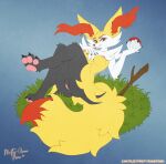  2021 3_toes 5_fingers anthro anus areola bedroom_eyes black_body black_fur blue_background braixen breasts claws elbow_tufts eyelashes feet female fingers fluffy fluffy_tail fur genitals grass hand_on_chest holding_object holding_pok&eacute;ball inner_ear_fluff knee_tuft leg_tuft looking_at_viewer mistyannevixen multicolored_body multicolored_fur narrowed_eyes nintendo nipples nude pawpads pink_nipples pink_pawpads plant pok&eacute;ball pok&eacute;mon pok&eacute;mon_(species) pussy red_body red_eyes red_fur red_nose seductive signature simple_background smile solo stick tail_tuft text toe_claws toes tuft url video_games white_body white_fur yellow_body yellow_fur 
