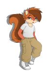  absurd_res anthro bottomwear cargo_pants clothed clothing female footwear handwear hi_res looking_at_viewer mammal pants pencil_bolt red_beans_(pencil_bolt) rodent sciurid shoes solo symbol tomboy tree_squirrel 