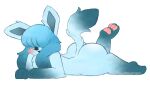  &lt;3 7:4 alpha_channel ambiguous_gender big_butt blue_body blue_eyes blue_fur blue_hair blush bubble_butt butt eeveelution feet feral fluffy fluffy_tail fur glaceon glistening glistening_butt glistening_eyes hair hi_res looking_back lying nintendo on_front pawpads pok&eacute;mon pok&eacute;mon_(species) raised_foot shaded simple_background simple_coloring simple_eyes simple_shading solo thick_thighs traashmann video_games 