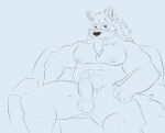  2021 abs anthro balls beard biceps biped canid canine canis erection facial_hair frankescobarx genitals humanoid_genitalia humanoid_penis law_(sdorica_sunset) line_art male mammal muscular muscular_anthro muscular_male nipples pecs penis sdorica solo spread_legs spreading wolf 