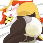  1:1 ambiguous_gender anthro bed bedding bedwetting blush bodily_fluids braixen diaper drooling eyes_closed fur furniture genital_fluids hug hugging_object leaking_diaper lying nintendo open_mouth plushie pok&eacute;mon pok&eacute;mon_(species) saliva sleeping solo tomukemono urine urine_on_legs video_games wet_diaper wetting 