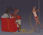  5:4 anthro bambi bambi_(film) bdsm bondage bottomwear bound cervid clothing collar disney group hi_res leash loincloth male male/male mammal pole ronno slave sofi_harper stripper stripper_pole teenager the_great_prince_of_the_forest young 