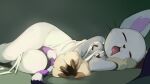  anthro bandai_namco bodily_fluids breast_squish breasts claws clothed clothing digimon digimon_(species) digital_media_(artwork) drooling eyes_closed felid feliscede female fur gatomon gloves handwear lying mammal nipple_tape on_side pasties saliva simple_background sleeping solo squish tail_between_legs tape white_body white_fur 