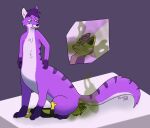  2021 absurd_res anthro canid canid_taur canine canine_taur canis dingo duo facesitting fart fart_cloud fart_fetish fox fox_taur fur hexafox hexafox_(artist) hi_res male male/male mammal mammal_taur purple_body purple_fur simple_background taur yellow_body yellow_fur 