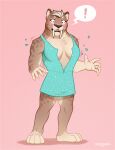  2020 4_toes 5_fingers anthro blush breasts cleavage clothed clothing digital_media_(artwork) dress feet felid female fingers fur machairodontine mammal muscular muscular_female plantigrade solo standing surprise tenynnart toes torn_clothing wardrobe_malfunction 