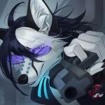  1:1 2021 5_fingers black_hair canid canine digital_media_(artwork) eyebrows eyelashes fingers fox fur gun hair hi_res holding_gun holding_object holding_weapon mammal orphen-sirius ranged_weapon weapon white_body white_fur white_hair 