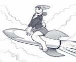 2020 4_toes 5_fingers anthro barefoot breasts cleavage clothed clothing digital_media_(artwork) eyebrows eyelashes feet female fingers lagomorph leporid mammal monochrome rabbit rocket smile solo tenynnart toes 