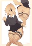  &lt;3 absurd_res anthro bottomwear butt canid canine canis close-up clothed clothing clothing_lift crossdressing digital_media_(artwork) domestic_dog fishnet fishnet_legwear front_view fully_clothed garter_straps girly hair hair_over_eye hi_res legwear long_ears looking_at_viewer male mammal nepentz one_eye_obstructed raised_tail rear_view shaded skirt skirt_lift smile smiling_at_viewer solo stockings sweater topwear 