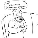 1:1 2021 anthro beargarbage bodily_fluids crying english_text furniture hanna-barbera hi_res jellystone_(hbo_max) male mammal monochrome simple_background sitting sketch slightly_chubby sofa solo tears text ursid white_background yogi_bear yogi_bear_(character) 