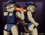  anthro big_butt blackbear brother brothers bulge butt clothing duo eyewear glasses hat headgear headwear herpestid kenshiro_daimon_(odd_taxi) koshiro_daimon_(odd_taxi) male mammal meerkat odd_taxi police sibling underwear 