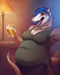  2019 5_fingers anthro blue_hair breasts clothed clothing didelphid digital_media_(artwork) female fingers hair mammal marsupial overweight overweight_anthro overweight_female solo tenynnart 