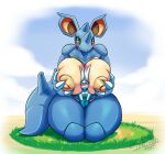  anthro big_breasts blush breasts duo female hi_res huge_breasts larger_female latiar latios legendary_pok&eacute;mon male male/female nidoqueen nintendo nipples nude pok&eacute;mon pok&eacute;mon_(species) size_difference thick_thighs video_games 