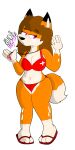  1:2 anthro bikini brotha&#039;s canid canine clothing fan_character female flip_flops footwear fox hi_res lifeguard mammal sandals simple_background solo sunscreen swimwear 