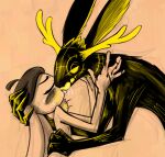  2021 anthro bedroom_eyes bodily_fluids clothing cthulhu_mythos deity drooling duo eldritch_horror extreme_french_kiss female feral french_kissing glowing glowing_eyes great_old_one_(h.p._lovecraft) h.p._lovecraft hastur_the_king_in_yellow_(h.p._lovecraft) hat headgear headwear kissing lagomorph leporid lerose lovecraftian_(genre) male male/female mammal monster narrowed_eyes neck_bulge nipples nude parsnip_(game) parsnip_bunner rabbit saliva seductive soulcentinel sweat tongue tongue_out 