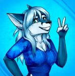 animated anthro blinking blue_body blue_fur canid canine clothed clothing female fox fur hair low_res mabaya mammal sapphire_(wallooner97) short_playtime solo 