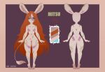  anthro aw_natsu biped blue_eyes breasts brown_body brown_fur brown_hair color_swatch facial_markings female fluffy_ears fur fur_pattern green_body green_fur grey_body grey_fur hair head_markings hi_res lagomorph leporid long_hair long_tail mammal markings mitsu model_sheet orange_hair purple_body purple_fur rabbit red_hair simple_background solo tail_tuft tattoo tuft 