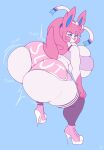  anthro big_butt blue_background breasts butt cathy_(megatome) eeveelution female hair hi_res huge_butt kirbot12 nintendo pink_hair pok&eacute;mon pok&eacute;mon_(species) simple_background solo sylveon thick_thighs twerking video_games 