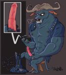  2021 3_fingers abs absurd_res anatomically_correct anatomically_correct_genitalia anatomically_correct_penis animal_genitalia animal_penis anthro arm_hair balls belt biceps big_penis blue_body blue_fur bodily_fluids body_hair bovid bovine bovine_penis cape_buffalo cellphone chief_bogo clothed clothing cloven_hooves colored cutaway dick_pic digital_media_(artwork) disney erection fingers frown fur furniture genital_fluids genitals hi_res holding_object holding_penis hooved_fingers hooves horn littlestfuzz male mammal motion_blur muscular muscular_anthro muscular_male navel nipples notched_ear open_clothing open_shirt open_topwear pants_around_one_leg pants_down partially_clothed pecs pen_(artwork) penis penis_close-up phone pink_penis plantigrade police_uniform pornography precum saggy_balls sending_nudes shaded sheath sheath_tuft shirt simple_background sitting smartphone solo spread_legs spreading stool sweat tail_tuft taking_picture topwear traditional_media_(artwork) tuft uniform vein veiny_penis zootopia 