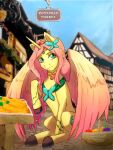  3:4 absurd_res alternate_cutie_mark alternate_form alternate_hairstyle alternate_universe crown element_of_kindness equid equine female fluttershy_(mlp) friendship_is_magic hasbro hi_res horn horse kovalev mammal market my_little_pony pony princess_fluttershy shopping solo story_at_source tiara two_tone_wings winged_unicorn wings ych_result 