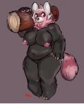  2016 anthro areola bewear big_breasts black_body black_fur breasts claws female full-length_portrait fur guwu head_tuft hi_res holding_object log mammal neck_tuft nintendo nipples nude pink_body pink_fur pok&eacute;mon pok&eacute;mon_(species) portrait pupils red_pupils signature simple_background slightly_chubby solo striped_tail stripes thick_thighs toe_claws tuft ursid video_games white_body white_fur wood 