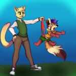 1:1 absurd_res ailurid anthro bully bullying butt clothed clothing clothing_pull cougar digital_media_(artwork) duo felid feline fur hair hi_res humiliation male male/male mammal open_mouth ramerooni red_panda simple_background smile topwear underwear underwear_pull wedgie 