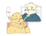  &lt;3 2021 anthro black_nose brown_body brown_fur canid canine canis clothed clothing cu_sith_(tas) domestic_dog duo eyes_closed eyewear fur glasses kemono leib_(tas) male mammal necktie pie_furry polar_bear shirt simple_background slightly_chubby tokyo_afterschool_summoners topwear ursid ursine video_games white_background 