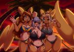  alolan_raichu anthro big_breasts bikini breast_size_difference breasts chest_tuft cleavage clothed clothing female group hi_res huge_breasts larger_female latiar nintendo palm_tree pikachu plant pok&eacute;mon pok&eacute;mon_(species) regional_form_(pok&eacute;mon) side-tie_bikini size_difference smaller_female swimwear tree trio tuft video_games 