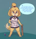  2021 animal_crossing anthro canid canine canis dialogue domestic_dog english_text female full-length_portrait hand_on_hip hi_res isabelle_(animal_crossing) mammal meme newd nintendo penis_inspection_day portrait shih_tzu solo speech_bubble standing tailwag text toy_dog video_games 