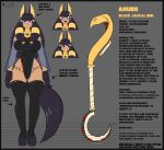  animal_humanoid anubii_(quin-nsfw) breasts canid canid_humanoid canine canine_humanoid chart clothing conditional_dnp english_text eyeshadow female front_view height_chart hi_res humanoid jackal_humanoid legwear looking_aside looking_at_viewer makeup mammal mammal_humanoid model_sheet open_mouth quin-nsfw smile smiling_at_viewer solo staff stockings text weapon 