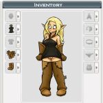  1:1 2021 ankama blonde_hair clothed clothing cra elf embarrassed evangelyne female freckles genitals green_eyes hair hair_down hi_res humanoid humanoid_pointy_ears no_underwear not_furry pussy saar_(artist) solo video_games wakfu 